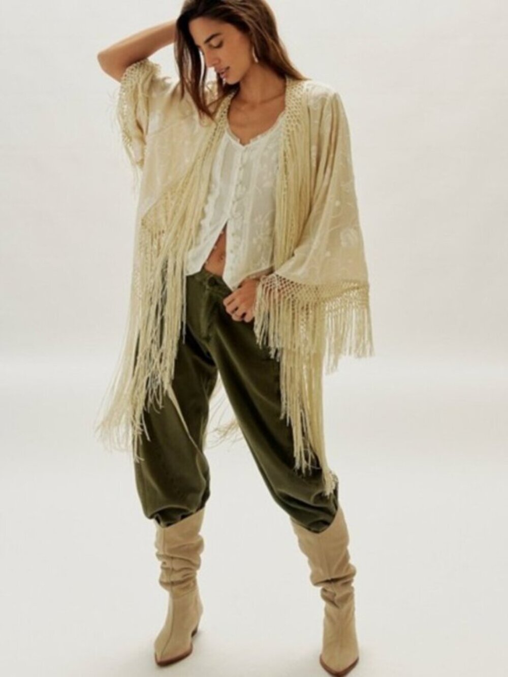 FREE PEOPLE London Nights Piano Duster Cream One Size NWT